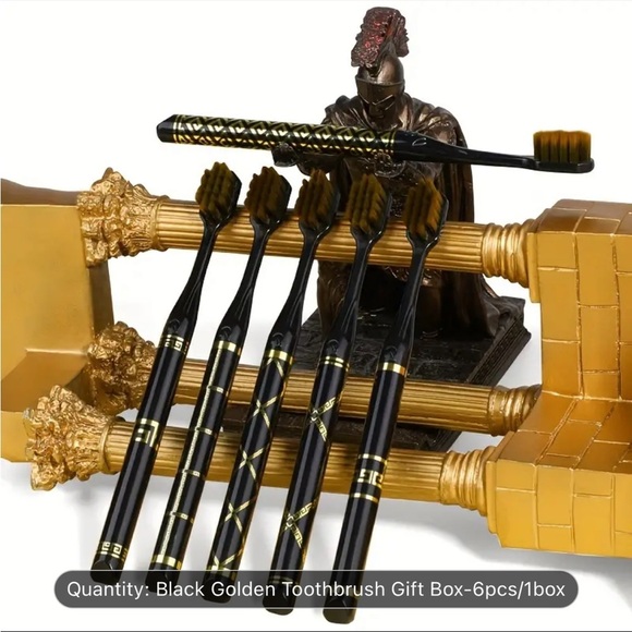 6-Pack Luxury Black Golden Toothbrush Set, Soft Microfiber Bristles - Picture 2 of 2